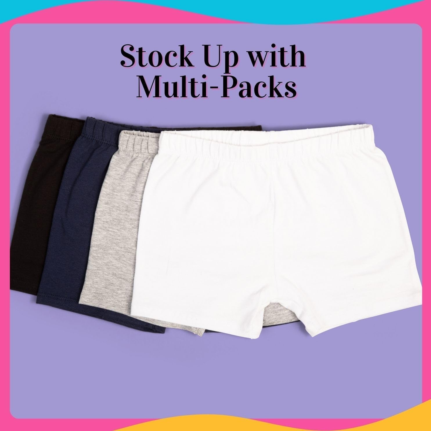 Popular Girls Cotton Undershorts for Dresses, 4 Pack - Solid & Tie Dye under Dress Shorts, Cartwheel Sports Undershorts