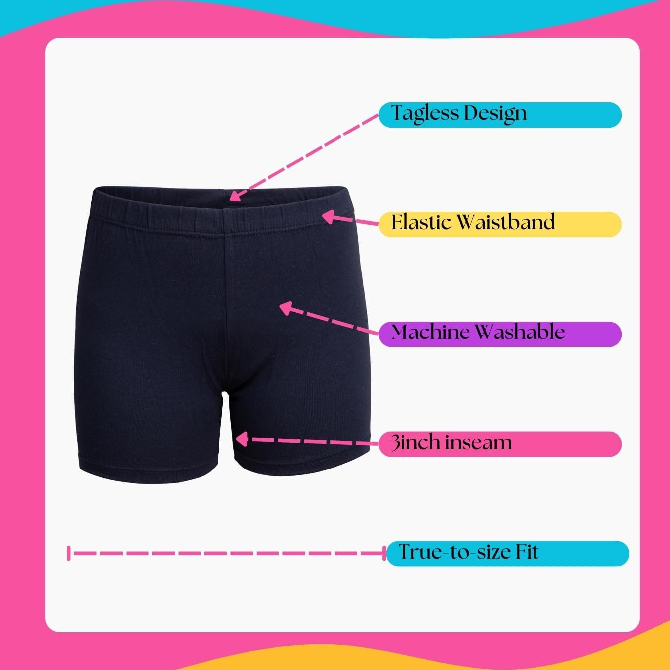 Popular Girls Cotton Undershorts for Dresses, 4 Pack - Solid & Tie Dye under Dress Shorts, Cartwheel Sports Undershorts